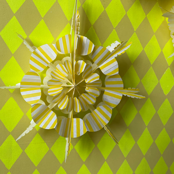 Yellow and White Stripe Paper Bag Fan DIY kit-Set of 3