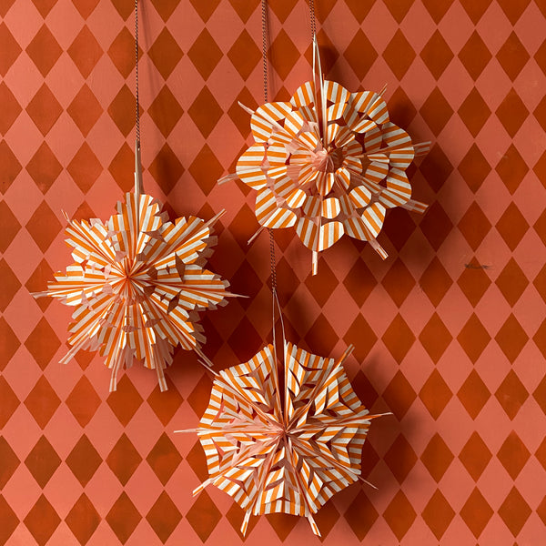 Orange and White Stripe Paper Bag Fan DIY kit-Set of 3