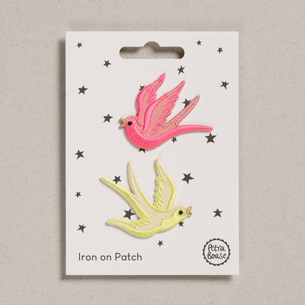 Iron on Patch - Pink & Yellow Swallows