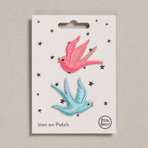 Iron on Patch - Pink & Blue Swallows