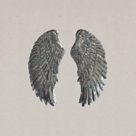 Iron on Patch - Set of 2 Silver Sequin Wings (Small)