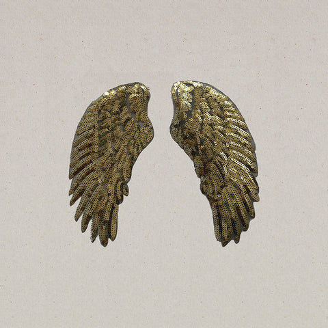 Iron on Patch - Set of 2 Gold Sequin Wings (Small)