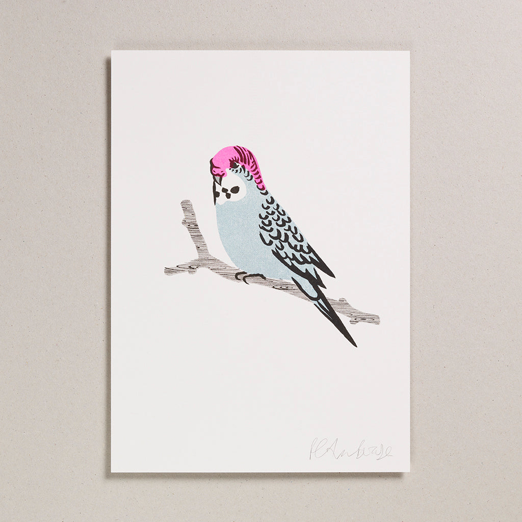 Risograph Print (A4) - Blue Budgie