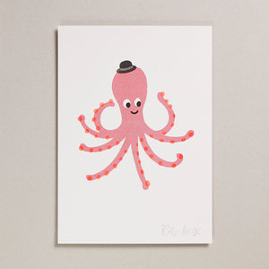 Risograph Print (A4) - Pink Octopus
