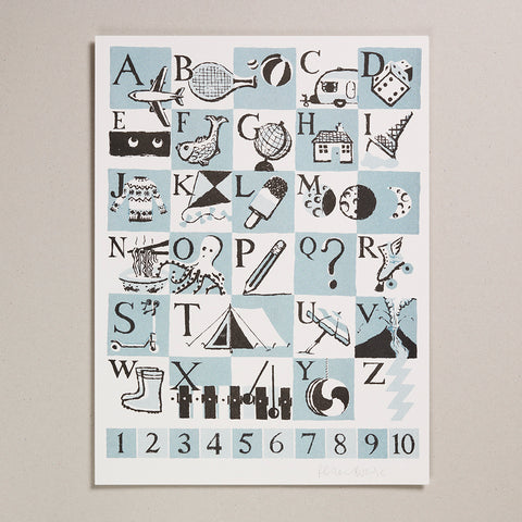 Risograph Print (30x40cm) - Teal Alphabet