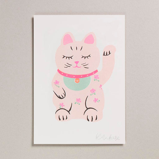 Risograph Print (A4) - Lucky Cat