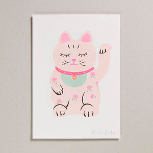 Risograph Print (A4) - Lucky Cat