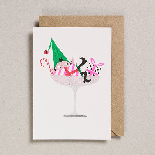 Petra Boase | Festive Elf In A Champagne Glass Christmas Card