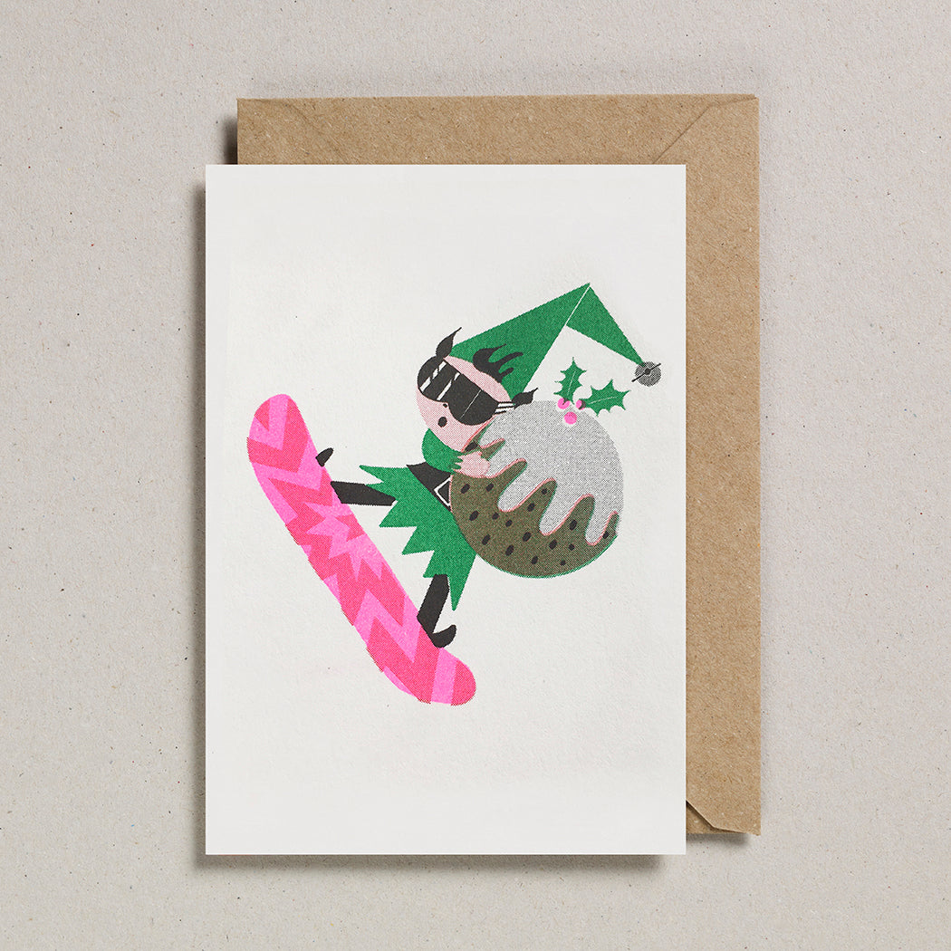 Petra Boase | Festive Snowboarding Elf Christmas Card