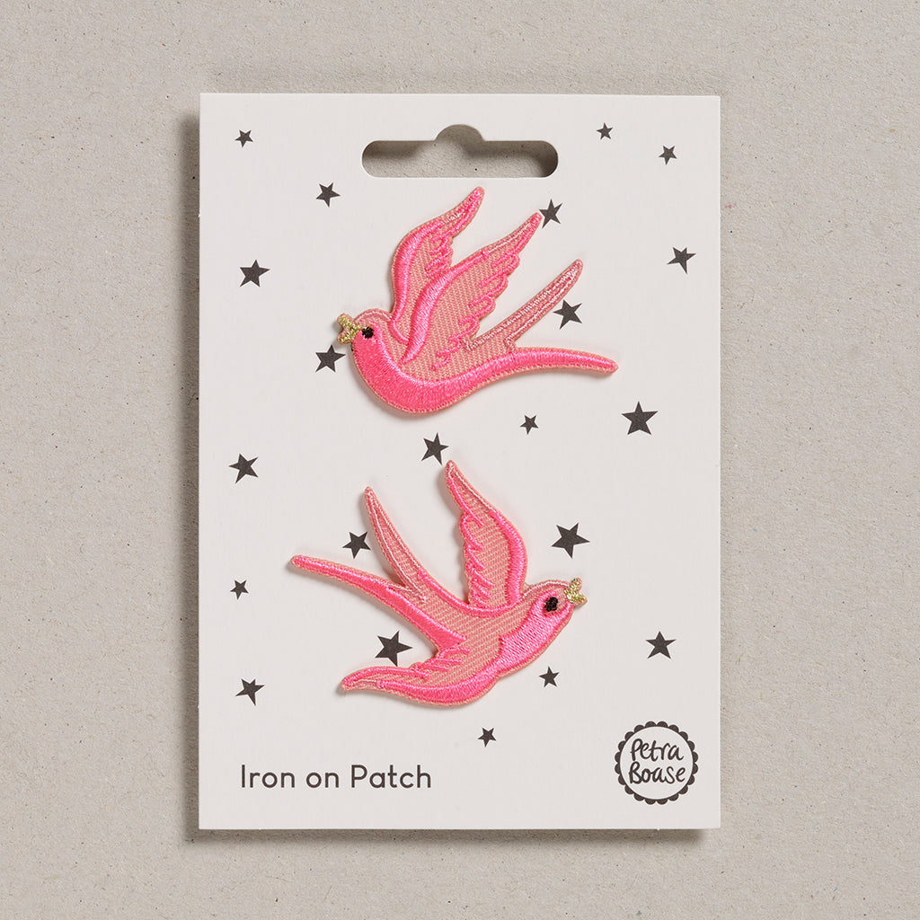 Pink swallows iron on patches | Petra Boase