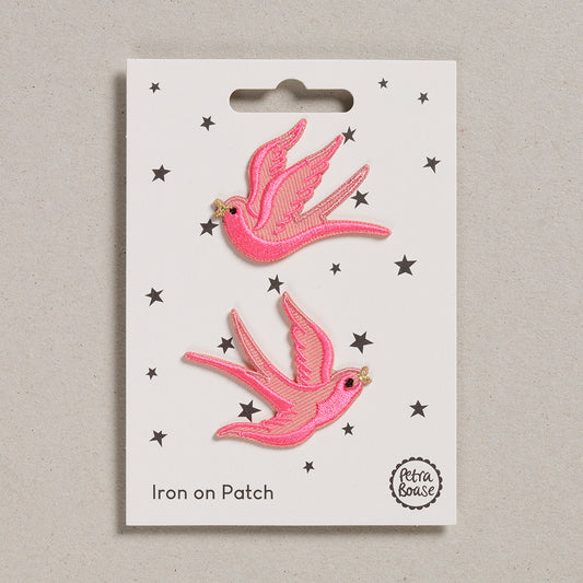 Pink swallows iron on patches | Petra Boase