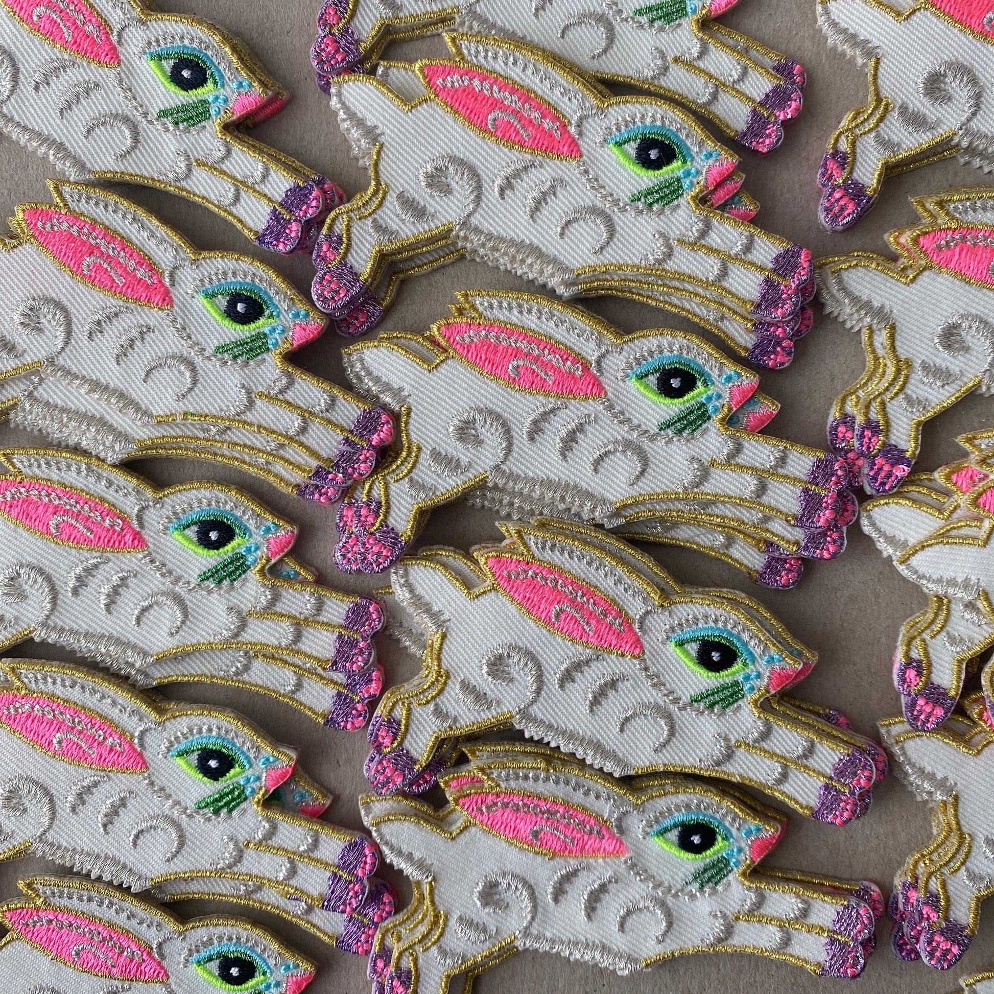 Rabbit embroidered iron on patches detail | petra boase