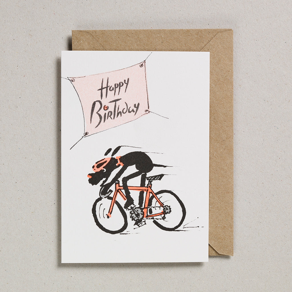 Rusty Studio Cycling Dog Riso Print Greeting Card